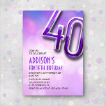 Purple Pink Bokeh 40e anniversaire Invitation<br><div class="desc">Oozing avec glamour, ce design d'anniversaire rêveur incarne l'essence de l'élégance moderne, tandis que le texte art déco et la typographie chromée brillante apportent une touche rétro. Le design est trempé dans des teintes violettes et roses avec un arrière - plan bokeh fascinant qui ajoute un soupçon de magie et...</div>