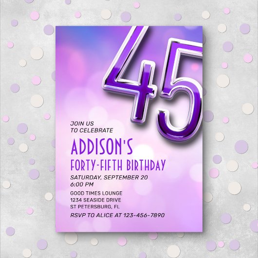 Purple Pink Bokeh 45e anniversaire Invitation