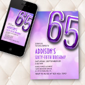 Purple Pink Bokeh 65e anniversaire Invitation