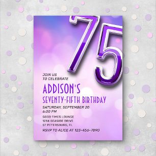 Purple Pink Bokeh 75ème anniversaire Invitation
