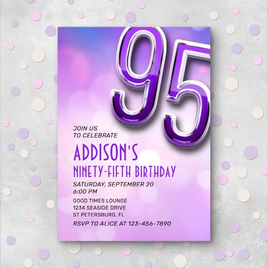 Purple Pink Bokeh 95ème anniversaire Invitation