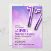 Purple Pink Bokeh Invitation 17e anniversaire (Devant)