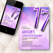 Purple Pink Bokeh Invitation 17e anniversaire