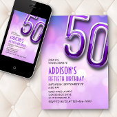 Purple Pink Bokeh Invitation 50e anniversaire