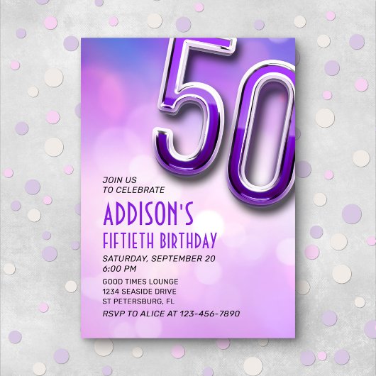 Purple Pink Bokeh Invitation 50e anniversaire