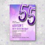 Purple Pink Bokeh Invitation 55e anniversaire<br><div class="desc">Oozing avec glamour, ce design d'anniversaire rêveur incarne l'essence de l'élégance moderne, tandis que le texte art déco et la typographie chromée brillante apportent une touche rétro. Le design est trempé dans des teintes violettes et roses avec un arrière - plan bokeh fascinant qui ajoute un soupçon de magie et...</div>