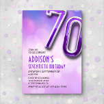 Purple Pink Bokeh Invitation 70e anniversaire<br><div class="desc">Oozing avec glamour, ce design d'anniversaire rêveur incarne l'essence de l'élégance moderne, tandis que le texte art déco et la typographie chromée brillante apportent une touche rétro. Le design est trempé dans des teintes violettes et roses avec un arrière - plan bokeh fascinant qui ajoute un soupçon de magie et...</div>