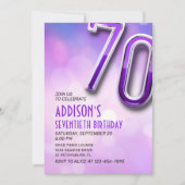 Purple Pink Bokeh Invitation 70e anniversaire (Devant)