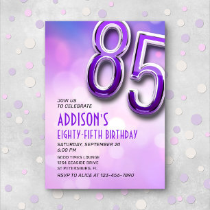 Purple Pink Bokeh Invitation 85e anniversaire