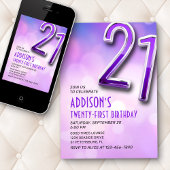 Purple Pink Bokeh Invitation du 21e anniversaire
