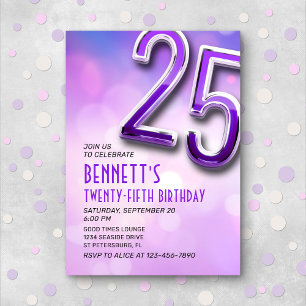 Purple Pink Bokeh Invitation du 25e anniversaire