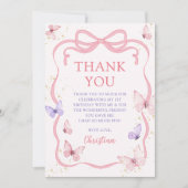 Purple Pink Bow Butterfly Birthday Party Bedankkaart (Voorkant)