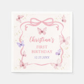 Purple Pink Bow Butterfly Birthday Party Servet (Voorkant)