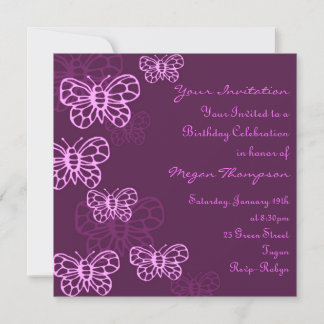 Purple & Pink Butterfly Invitation d'anniversaire