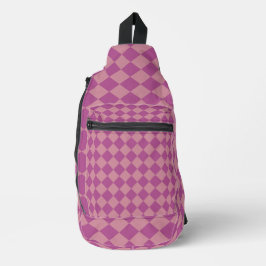 Purple Pink Checker Diamond Pattern Sling Bag