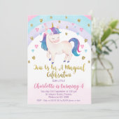 Purple Pink Gold Unicorn Invitation Anniversaire (Debout devant)