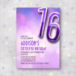 Purple Pink Holo 16ème anniversaire Invitation<br><div class="desc">Oozing avec glamour, ce design d'anniversaire rêveur incarne l'essence de l'élégance moderne, tandis que le texte art déco et la typographie chromée brillante apportent une touche rétro. Le design est trempé dans des teintes violettes et roses avec un arrière - plan bokeh fascinant qui ajoute un soupçon de magie et...</div>
