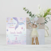 Purple Pink Mermaid Invitations Anniversaire avec (Debout devant)