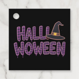 Purple Plaid Halloween Witch Hat Bedankjes Labels