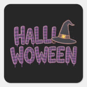 Purple Plaid Halloween Witch Hat Vierkante Sticker (Voorkant)