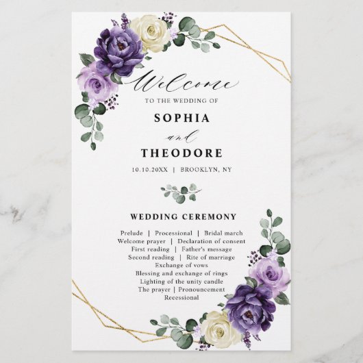 Purple Plum Argent Floral Blooms Programme de mari (Devant)