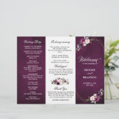 Purple Plum Blush Rose Programme de mariage triplé (Debout devant)
