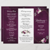 Purple Plum Blush Rose Programme de mariage triplé (Devant / Derrière)