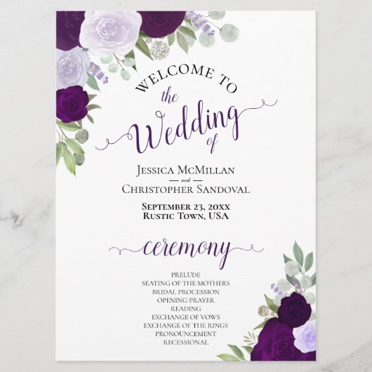 Purple & Plum Floral Programme de mariage téléchar (Devant)