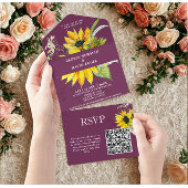 Purple Plum Sunflower QR Code All In One Uitnodiging