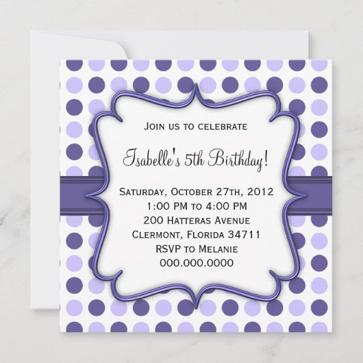 Purple Polka Dot Anniversaire Invitation (Devant)