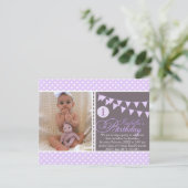 Purple Polka Dot Bunting Premier Invitation d'anni (Debout devant)