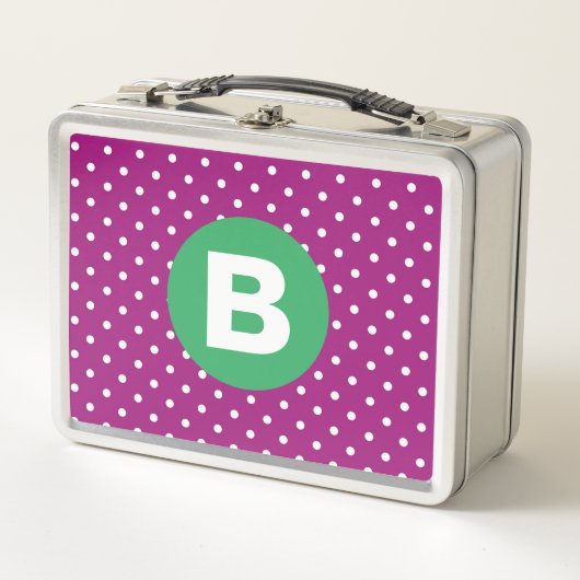 Purple Polka Dot Pattern Green Monogram (Voorkant)