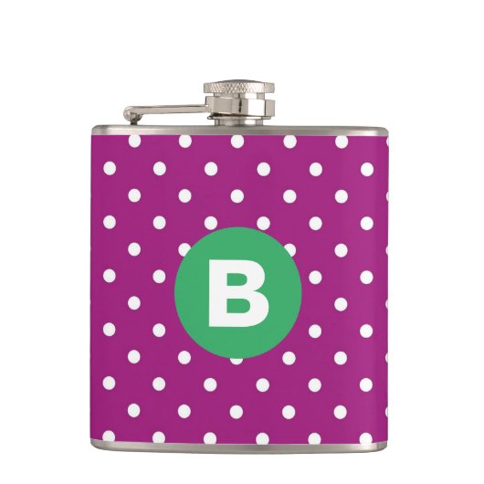 Purple Polka Dot Pattern Green Monogram Heupfles (Voorkant)