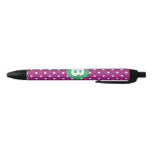 Purple Polka Dot Pattern Green Monogram Zwarte Inkt Pen (Bodem)