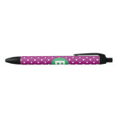 Purple Polka Dot Pattern Green Monogram Zwarte Inkt Pen (Bovenkant)