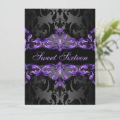 Purple Princess Damask Sweet16 Invitation d'annive (Debout devant)