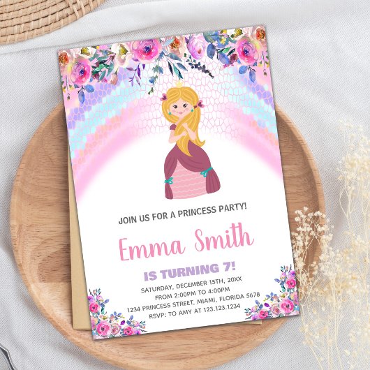 Purple Princess Invitations d'anniversaire