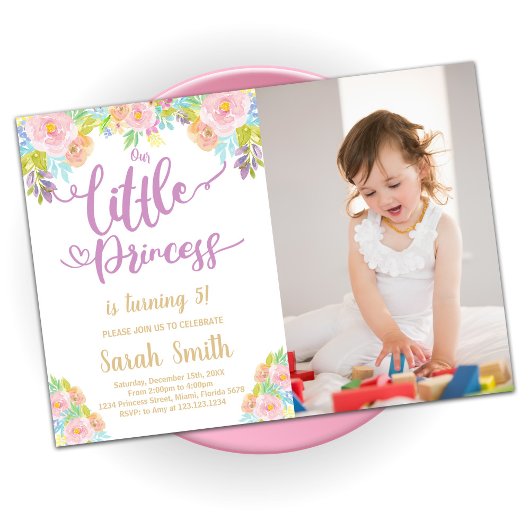 Purple Princess Invitations d'anniversaire avec ph