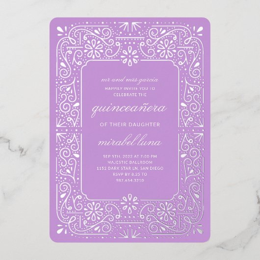 Purple Quinceañera invitaciones Foil Invitation (Recto)