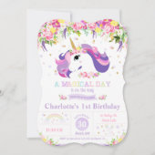 Purple Rainbow Unicorn 1er Anniversaire Invitation (Devant)
