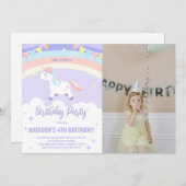 Purple Rainbow Unicorn Anniversaire Invitations ph (Devant / Derrière)