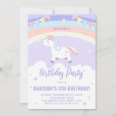 Purple Rainbow Unicorn Invitations d'anniversaire (Devant)