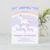 Purple Rainbow Unicorn Invitations d'anniversaire (Debout devant)