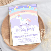 Purple Rainbow Unicorn Invitations d'anniversaire