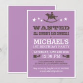 Purple Recherché Western Cowboy Invitation d'anniv (Devant / Derrière)