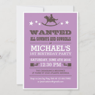 Purple Recherché Western Cowboy Invitation d'anniv