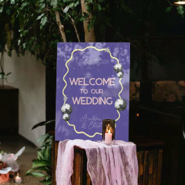 Purple Retro Disco Acrylic Wedding Welcome Sign Acryl Bord