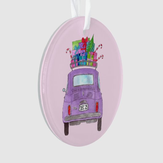 Purple Retro Fiat 500 avec cadeaux de Noël (devant)