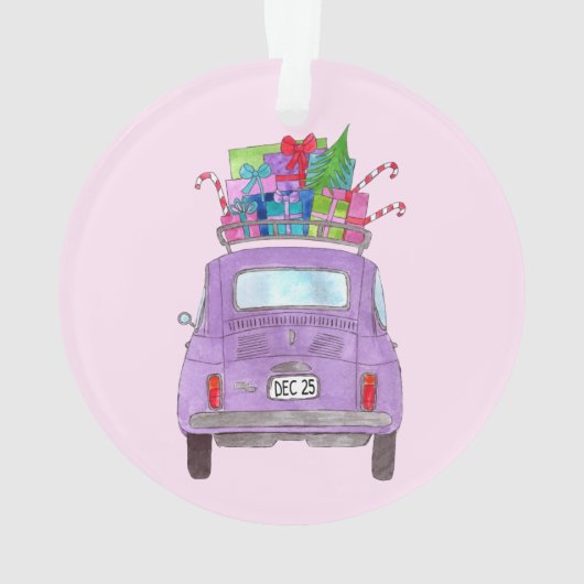 Purple Retro Fiat 500 avec cadeaux de Noël (dos)