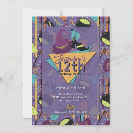 Purple Retro Witchy Halloween Invitation Anniversa (Devant)